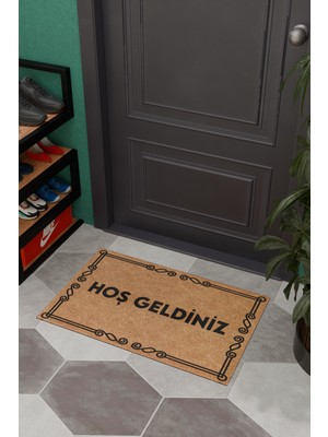 Charmbi Hoş Geldiniz Sade Çerçeveli-Dekoratif Çok Amaçlı Iç ve Dış Kapı Paspası