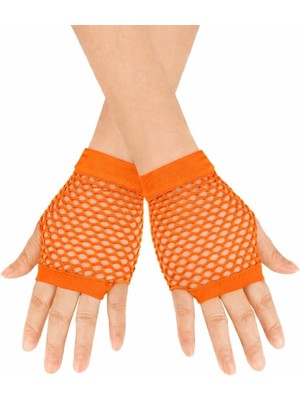 AyrStore Buğz 80’ler 90’lar Retro Neon Turuncu File Parmaksız Kısa Eldiven 11 cm
