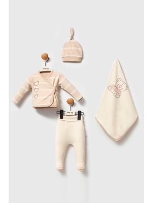Moi Noi "my Bear" Koleksiyonu 4'lü Zıbın & Battaniye Seti - Bej/ekru