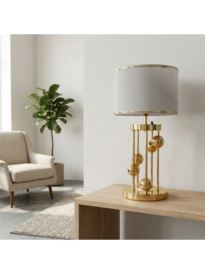 Venüs Nova Arcturus Gold Silindir Abajur Açık Gri Gold Şeritli Başlık