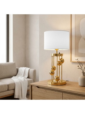 Venüs Nova Arcturus Gold Silindir Abajur Beyaz Gold Şeritli Başlık