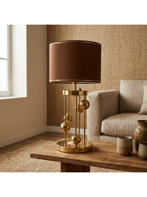 Venüs Nova Arcturus Gold Silindir Abajur Kahverengi Gold Şeritli Başlık