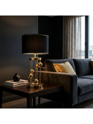 Venüs Nova Arcturus Gold Silindir Abajur Siyah Gold Şeritli Başlık