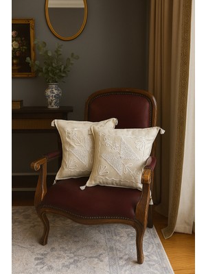 Lunga Vita (2 Adet) Buldan Işi Dokuma Kırlent Kılıfı %100 Pamuklu Güpürlü Dantelli 43X43
