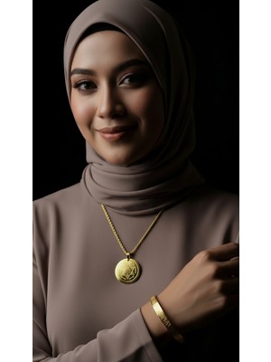 TrendyX Süleyman Mührü Kolye ve Ayetel Kürsi Bileklik Seti Gold Renk Çelik Islami Takı