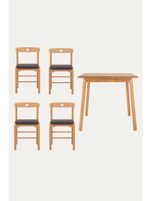 Unboxdeco 2-4 Kişilik Alaçatı Masif Kayın Ahşap Masa Takımı, 4 Adet Sandalye Ile, Antrasit 80X80 cm