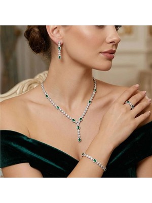 Pigado 925 Ayar Gümüş Zirkon Taşlı Kolye Küpe Bileklik Yüzük Seti