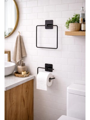 Atacı Home Yapışkanlı Kare Havluluk Havlu Askısı ve Tuvalet Wc Kağıtlık Pratik Banyo 2'li Set