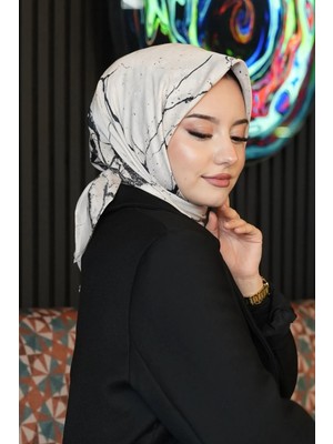 Afvente Mermer Desen Bej Soft Pamuk Eşarp - Bej