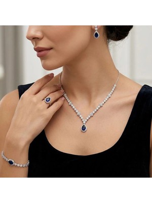 Pigado 925 Ayar Gümüş Zirkon Taşlı Kolye Küpe Bileklik Yüzük Seti