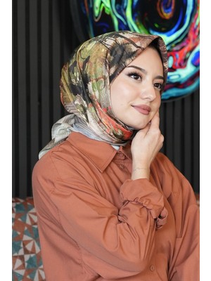 Afvente Doğa Desen Gri Soft Pamuk Eşarp