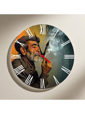 Zerya Yaşlı Adam Tasarımlı Roma Rakamlı Duvar Saati