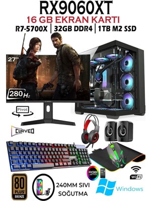 Apphirex TCX99 Ryzen 7 5700X 32GB 1tb M.2 SSD RX9060XT 16GB Sıvı Soğutma 27'' 280HZ Masaüstü Oyuncu Bilgisayar