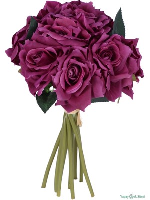 Yapay Çiçek Sitesi Premium Yapay Gül Demeti 25 cm 10LU Mor