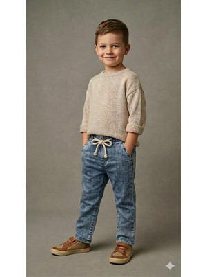 Nanica Erkek Çocuk Beli Lastikli Müslin Kot Pantolon