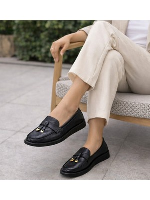 TwoEgoist Kadın Yazlık Babet Hakiki Yumuşak Deri Günlük Yeşil Loafer Babet Ayakkabı