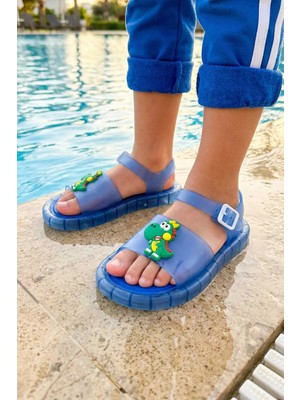 Gezer Yazlık Erkek Çocuk Suni Deri Işıklı Rahat Taban Ayarlanabilir Dino Sandalet