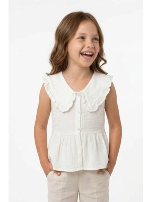 FullaModa Fırfırlı Bebe Yaka Müslin Kumaş Kız Çocuk Gömlek