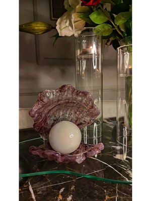 Özbience Mor ve Beyaz Inci Detaylı El Yapımı Dekoratif Cam Obje