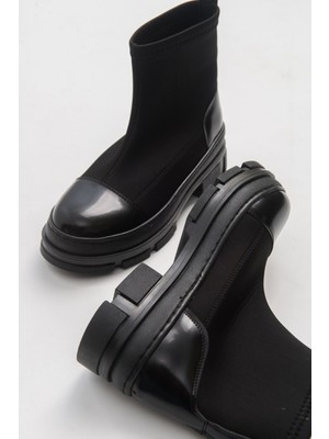 Luvi Bendıs Kadın Bot Siyah Scuba Modeli Suni Deri Dış Materyal ve Orta Topuk ile Şık Görünüm