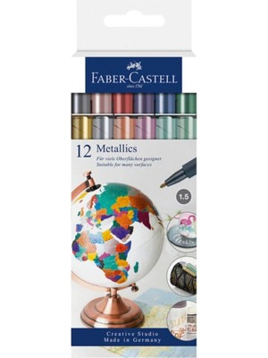 Faber-Castell 12'li Metalik Permanent Marker Set Parıltılı Yazım İçin Farklı Renkler