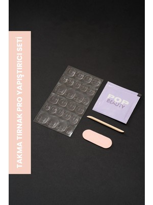 Pop Beauty Takma Tırnak Pro Yapıştırıcı Seti (Pro Yapıştırıcı, Törpü, Ahşap  Çubuk, Alkollü Mendil)