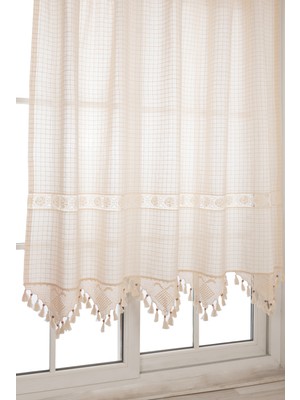 Tuncay Tekstil Otantik Monika El Dantelli Bej Fon Perde Ekstraforlu Pamuk Kumaş 400 x 220 cm