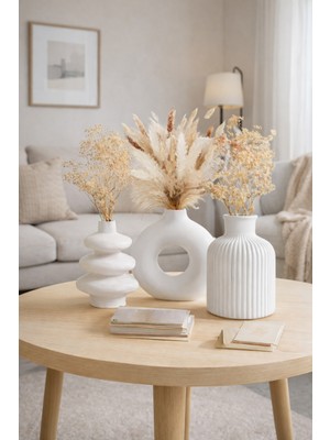 Özbience 3'lü Iskandinav Tarzı Bohem Vazo Seti, 10 Cm, Pampas ve Dekorasyon