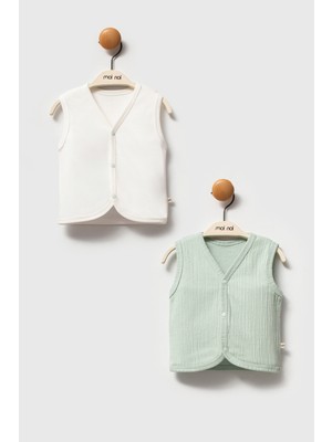 Moi Noi "crocodile" Koleksiyonu Ikili Bebek Yelek Seti - Yeşil & Ekru