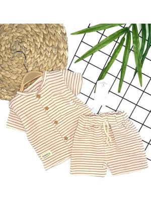 Diji Baby 9-12-18-24 Ay Düğme Detaylı Çizgili Müslin Kumaş Yazlık 2li Erkek Bebek Takımı