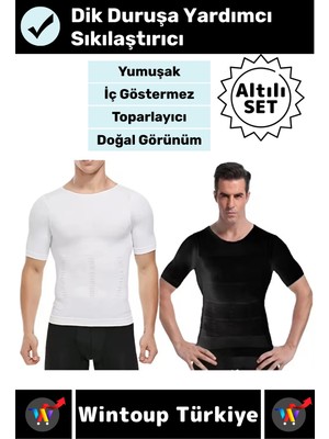 Wintoup #korse Dik Duruş Bel Göğüs Karın Göbek Sıkılaştıran Toparlayıcı Erkek Kısa Kol Fanila Korse 6'lı Set