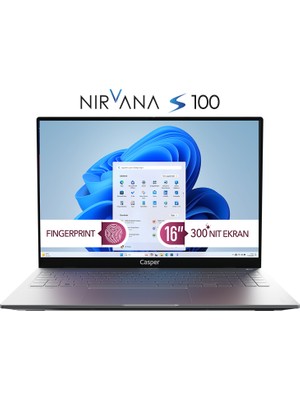 Casper Nirvana S100 Intel Core i5 13420H 16GB 480GB SSD Windows 11 Home 300Nit 16" Taşınabilir Bilgisayar S100.1342-BV00A-G-F