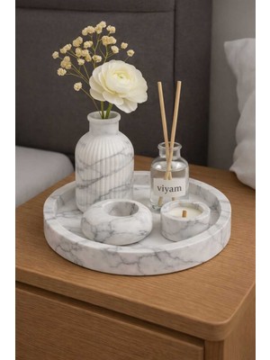 Özbience Siyah Desenli Özel Tasarım Mumluk ve Vazo Aksesuar Seti Dekorasyon