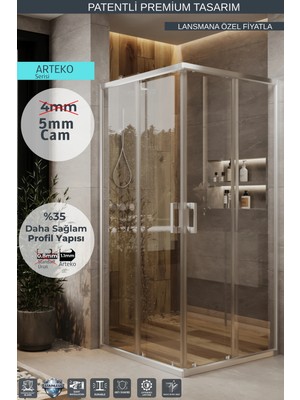 Monaqua Arteko Duşakabin Kare - Parlak Eloksal Alüminyum Profil - Şeffaf 5mm Temperli Cam