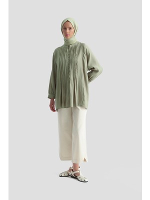 Armine Nervür Detaylı Tunik Küf Yeşili