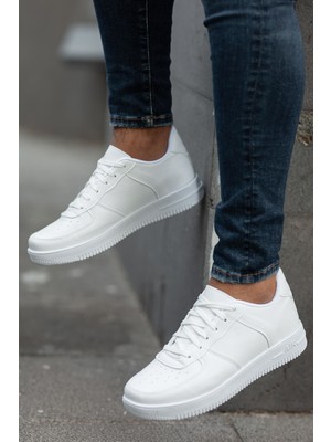 Muggo Unisex Sneaker Yürüyüş Spor Ayakkabı Suni Deri Düz Taban Beyaz Renk