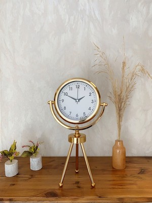 Nikaa Shop Gold Metal Mini Tripod Lüks Masa Saati 45×26 cm