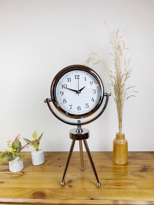 Nikaa Shop Krom Metal Mini Tripod Dekoratif Masa Saati 45×26 cm