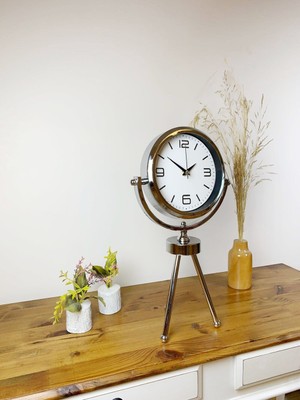 Nikaa Shop Krom Metal Mini Tripod Modern Masa Saati 45×26 cm