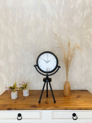 Nikaa Shop Siyah Metal Mini Tripod Zarif Masa Saati 45×26 cm