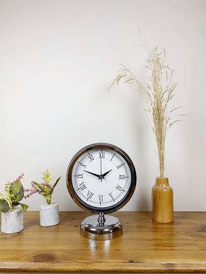 Nikaa Shop Krom Metal Retro Masa Saati 25×20 cm