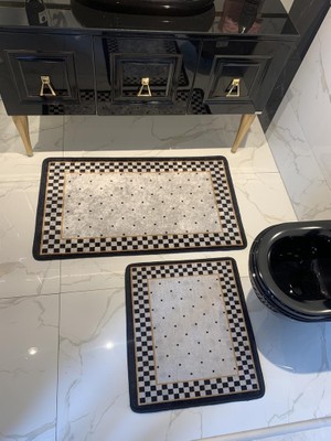Brillant Rasel 2'li Banyo Paspas Takımı Renkli Kaymaz Taban Desenli Ekru