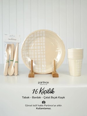 Krem Tabak Bride Safari Kullan At Karton Tabak-Bardak Doğum Günü Parti Seti 16 Kişilik