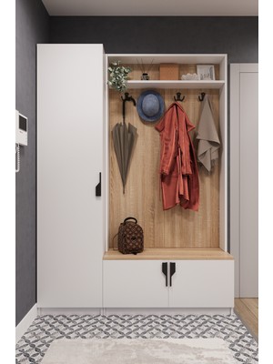 Asra Trend Lüks Çok Raflı Portmanto Askılı Vestiyer %100 MDF Çok Raflı Ayakkabılık V01