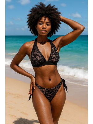 Deep Beach Dokulu Ve Dantelli Çok Renkli Bikini Takım