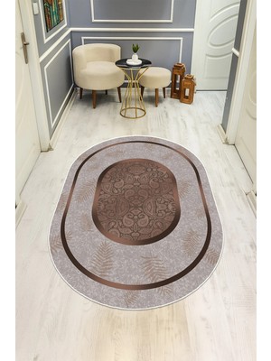 Dolce Mariee Modern Desenli Oval Dijital Baskı Kaymaz Taban Halı H0360