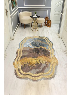 Dolce Mariee Modern Desenli Lazer Kesim Dijital Baskı Kaymaz Taban Halı H0442