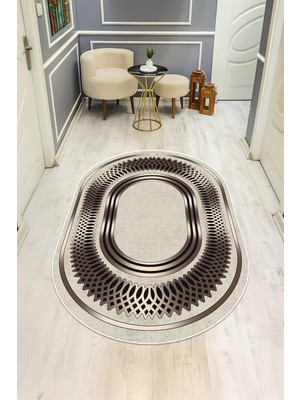 Dolce Mariee Modern Desenli Oval Dijital Baskı Kaymaz Taban Halı H0361