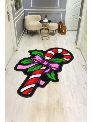 Dolce Mariee Yılbaşı Şekeri Desenli Lazer Kesim Dijital Baskı Kaymaz Taban Halı H0408