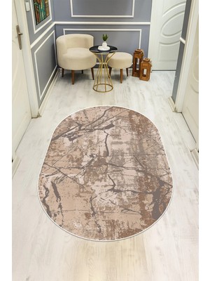 Dolce Mariee Modern Desenli Oval Dijital Baskı Kaymaz Taban Halı H0305